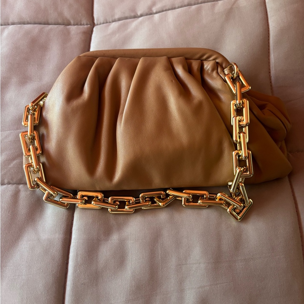 Urban Expressions Tan Clutch with Gold Chain